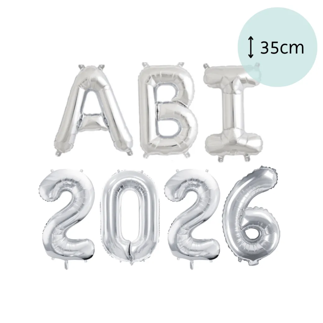 Ballonschriftzug "ABI 2026" Silber (ca. 38cm pro Ballon)
