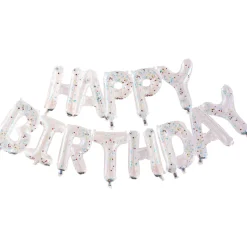 Ballonschriftzug "Happy Birthday" Konfetti Transparent