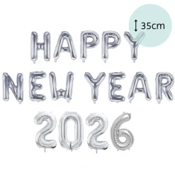 Ballonschriftzug "Happy New Year 2026" Silber