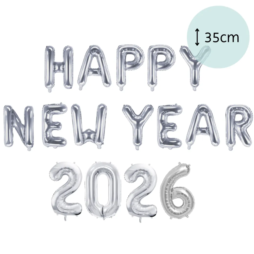 Ballonschriftzug "Happy New Year 2026" Silber
