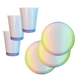 Eco-Pappbecher &-teller Set Pastell 24 Stk.