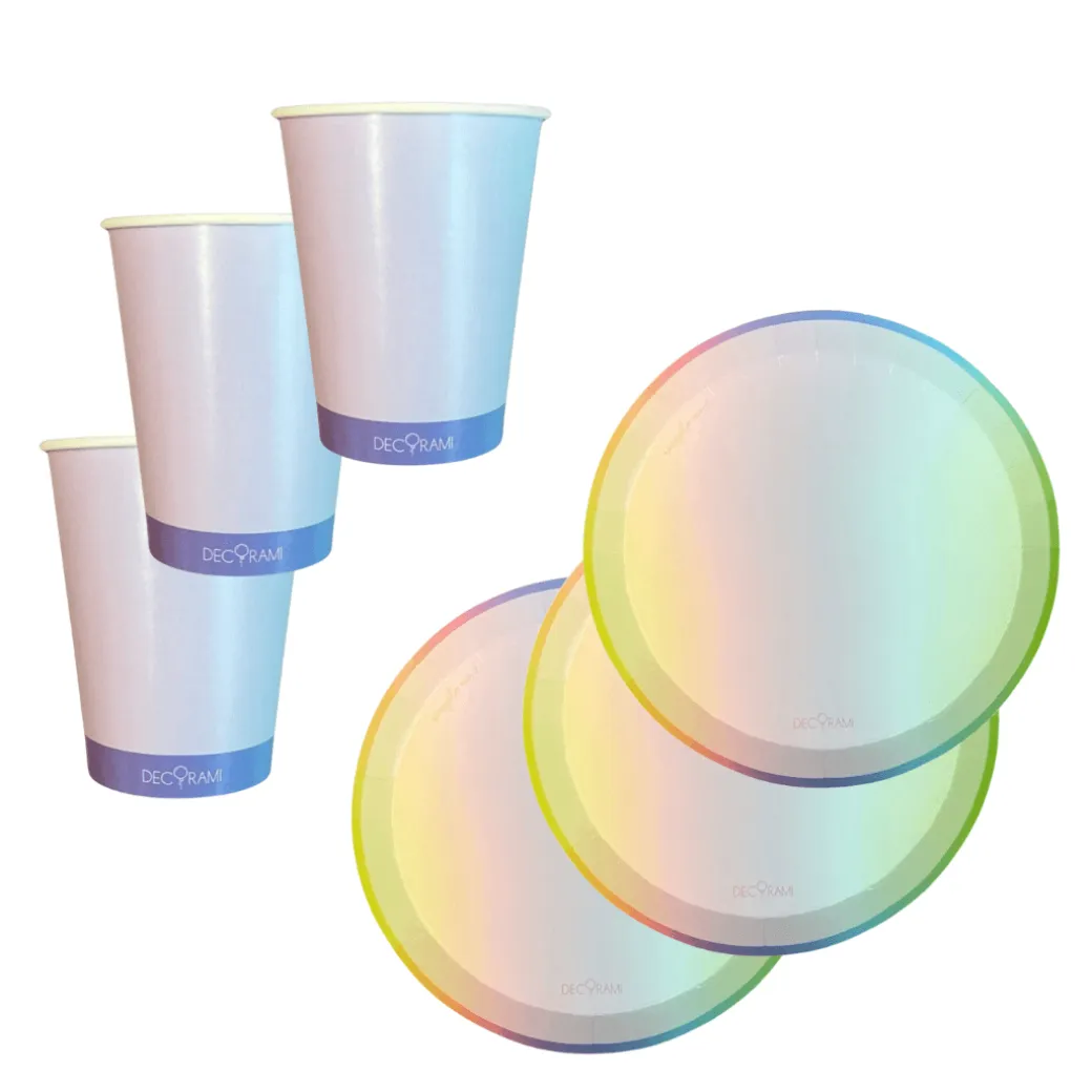 Eco-Pappbecher &-teller Set Pastell 24 Stk.