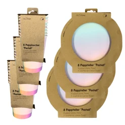 Eco-Pappbecher &-teller Set Pastell 24 Stk.