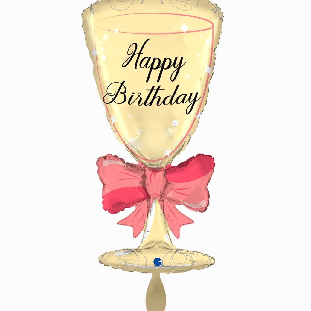 Geburtstagsballon Sektglas mit Schleife "Happy Birthday"