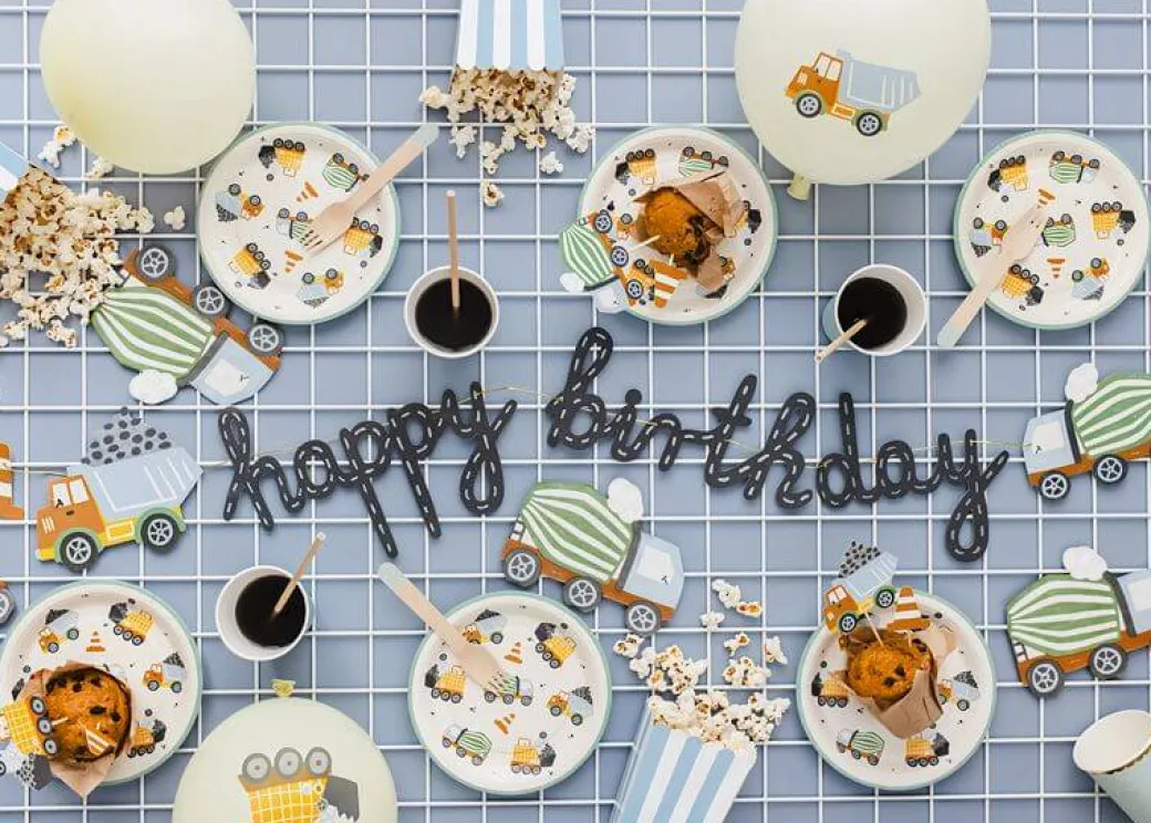 Girlande "Happy Birthday" Baufahrzeuge