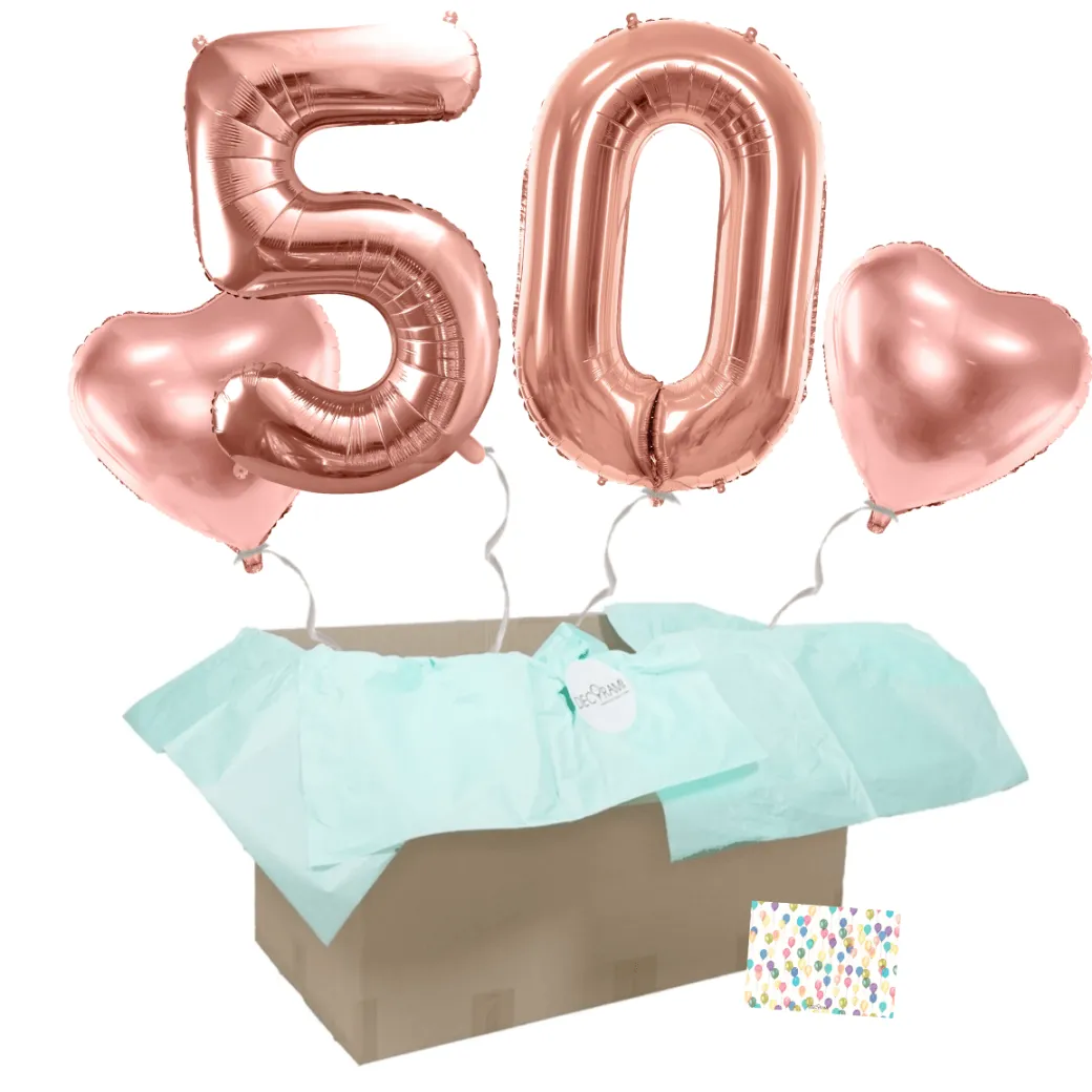 Heliumballon-Geschenk 50. Geburtstag Set Deluxe Roségold