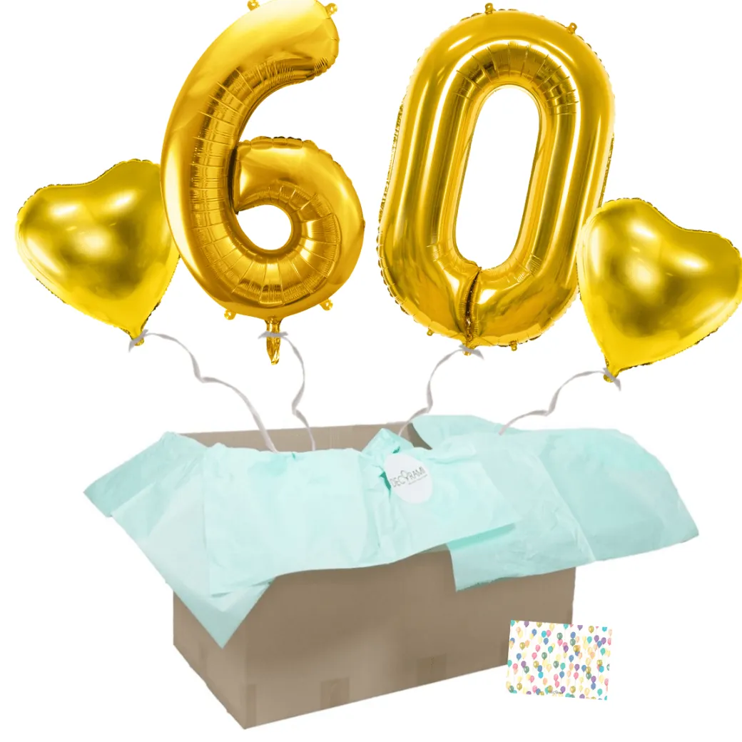 Heliumballon-Geschenk 60. Geburtstag Set Deluxe Gold
