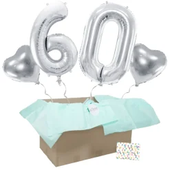 Heliumballon-Geschenk 60. Geburtstag Set Deluxe Silber