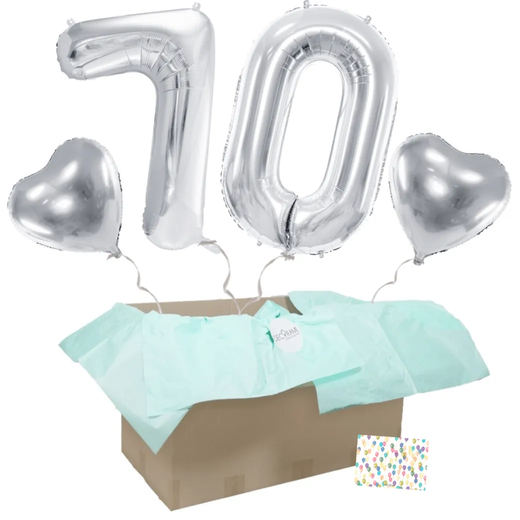 Heliumballon-Geschenk 70. Geburtstag Set Deluxe Silber