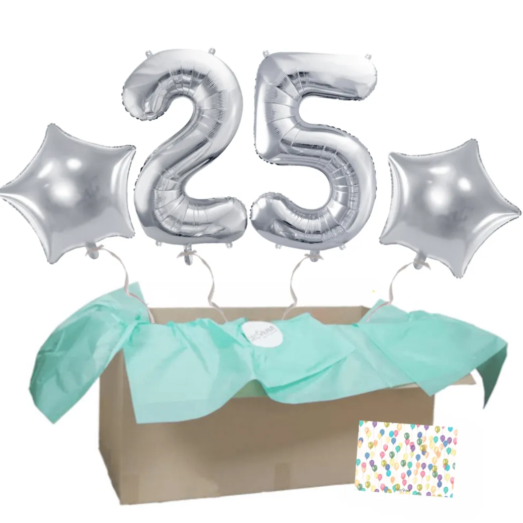 Heliumballon-Geschenk Geburtstags-Set Deluxe XL Silber