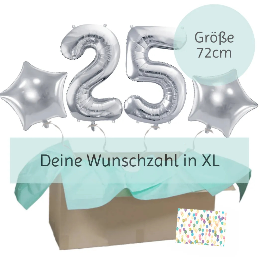 Heliumballon-Geschenk Geburtstags-Set Deluxe XL Silber
