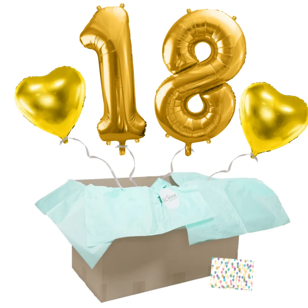 Heliumballon-Geschenk 18. Geburtstag Set Deluxe Gold