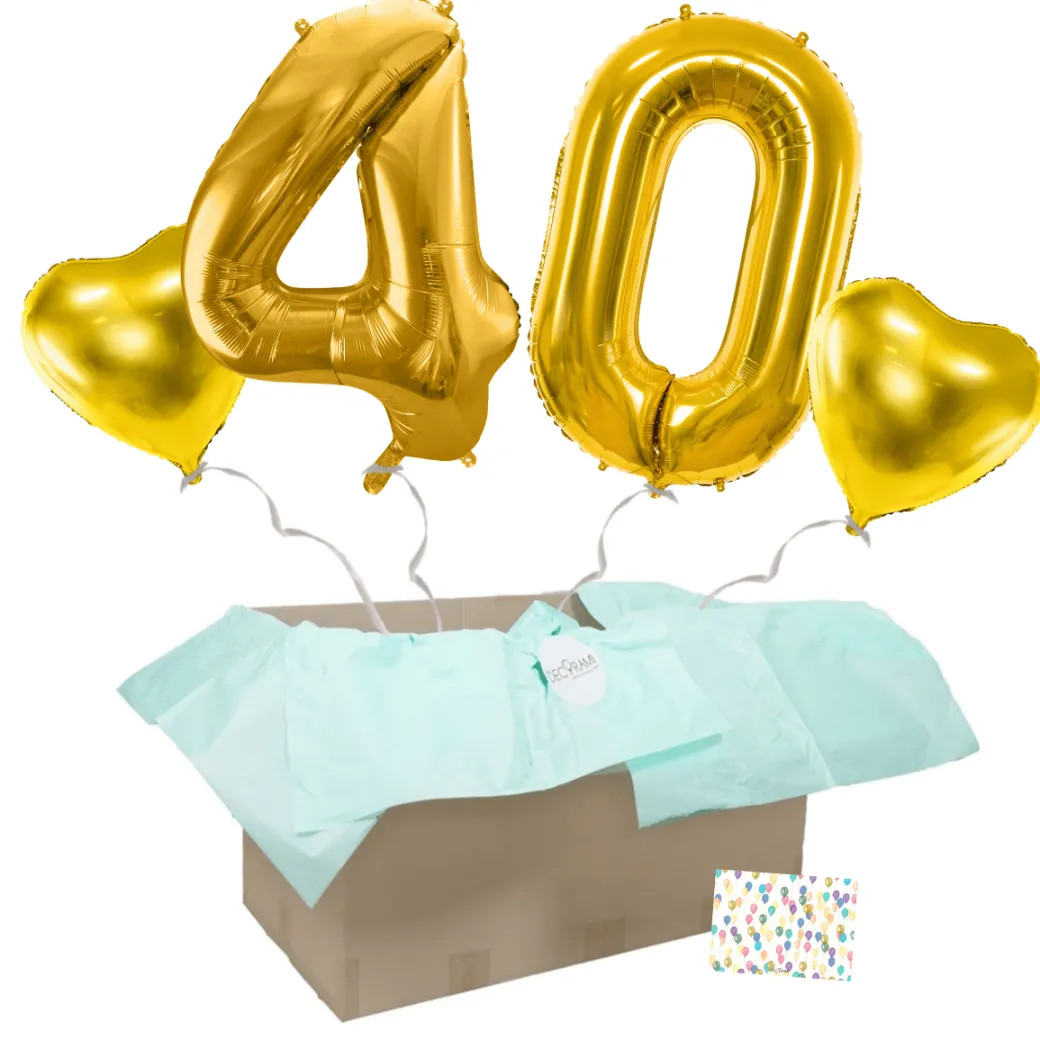 Heliumballon-Geschenk 40. Geburtstag Set Deluxe Gold