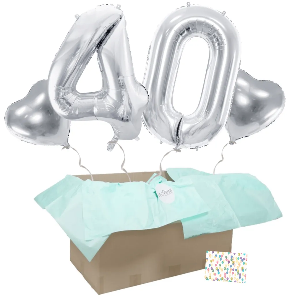 Heliumballon-Geschenk 40. Geburtstag Set Deluxe Silber