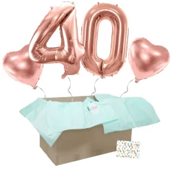 Heliumballon-Geschenk 40. Geburtstag Set Deluxe Roségold