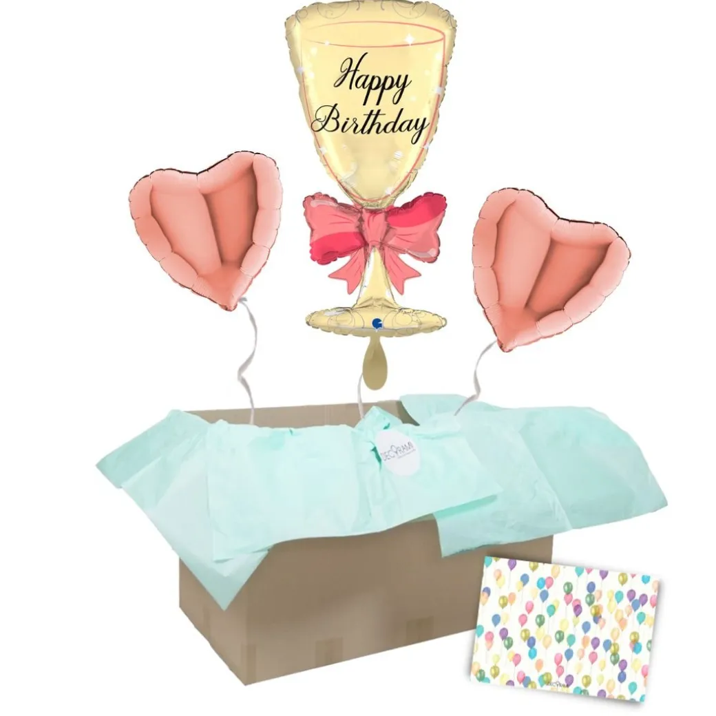Heliumballon-Geschenk "Happy Birthday" Champagnerglas mit Schleife