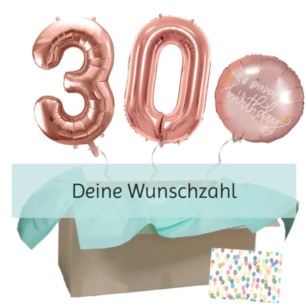 Heliumballon-Geschenk "Happy Birthday" Roségold XXL Set Deluxe