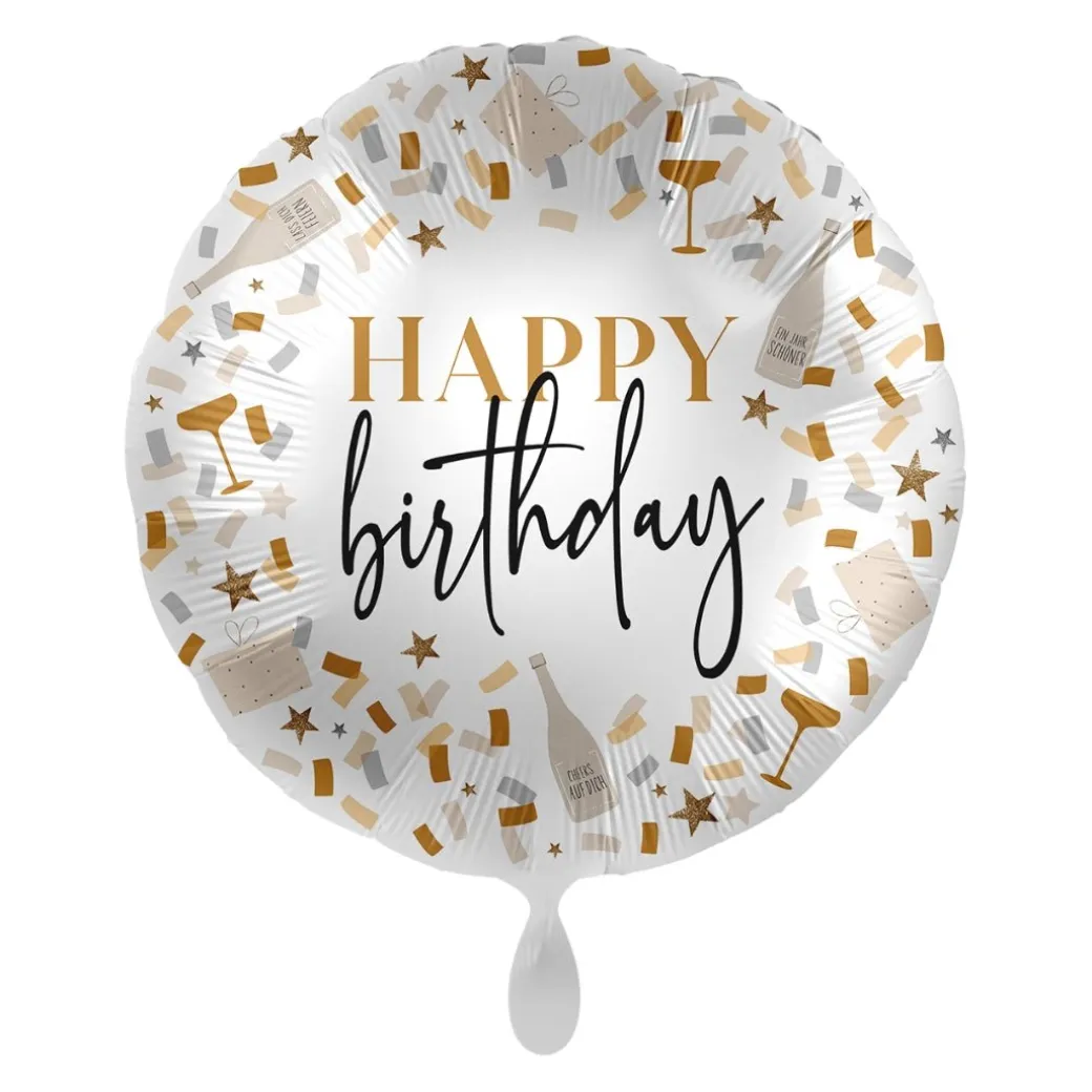 Heliumballon-Geschenk "Happy Birthday" Gold Stylisch