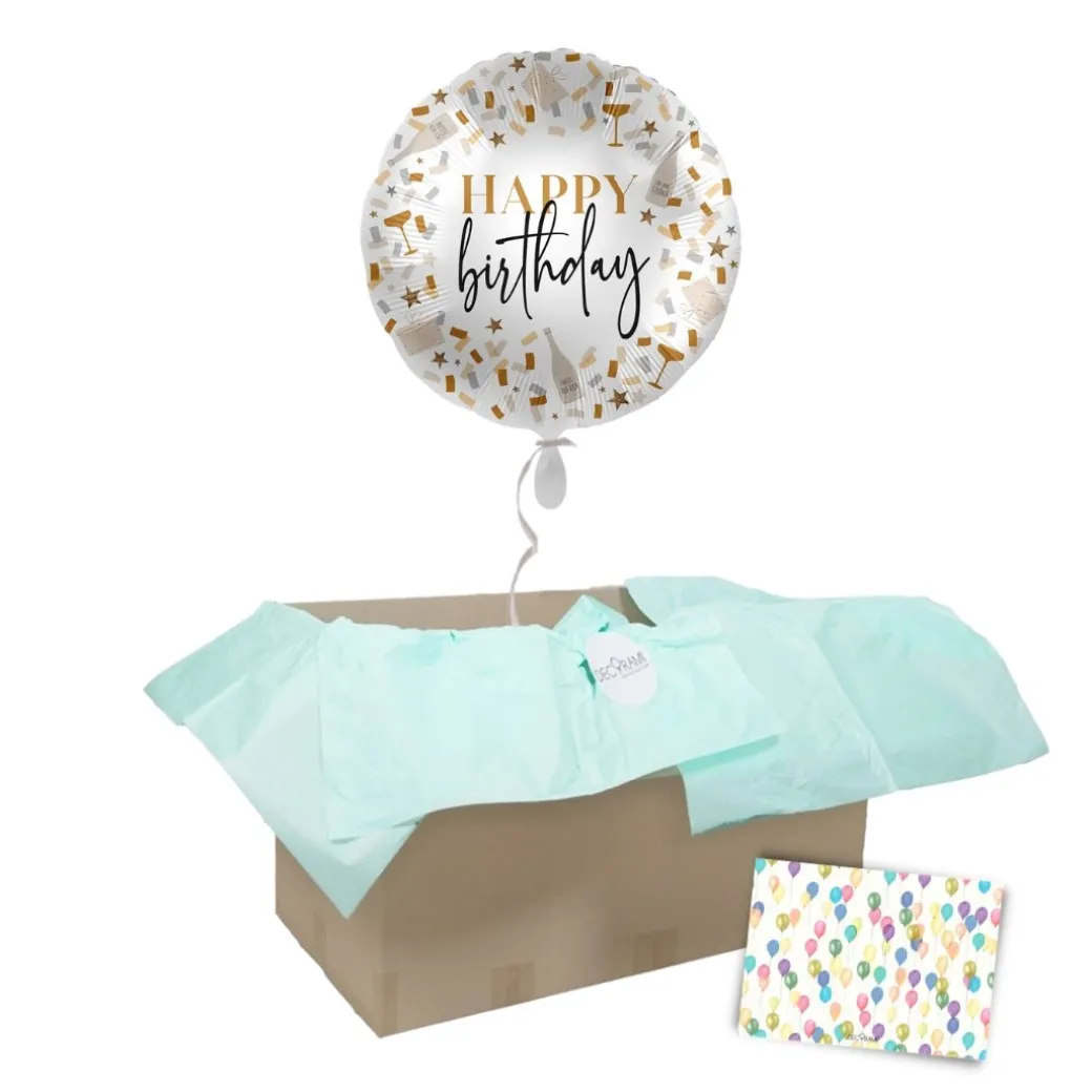 Heliumballon-Geschenk "Happy Birthday" Gold Stylisch