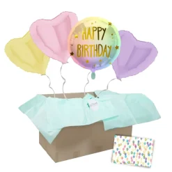 Heliumballon-Geschenk "Happy Birthday" Rainbow Pastell