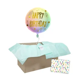 Heliumballon-Geschenk "Happy Birthday" Rainbow Pastell