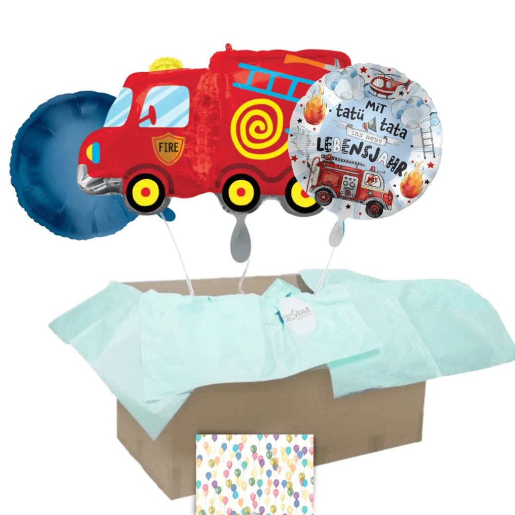 Heliumballon-Geschenk "Happy Birthday" Feuerwehrauto