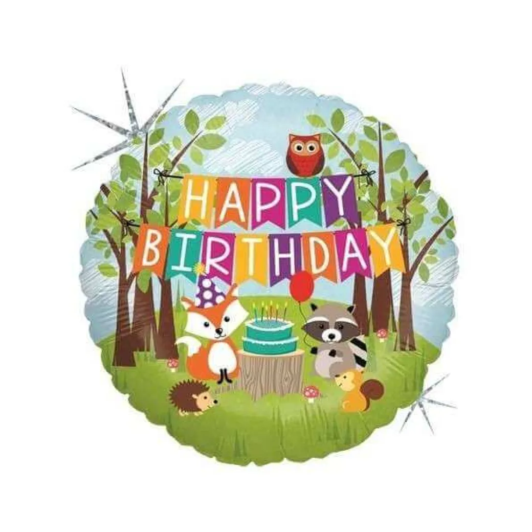 Heliumballon-Geschenk "Happy Birthday" Waldtiere