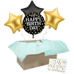 Heliumballon-Geschenk "Happy Birthday" Gold Schwarz