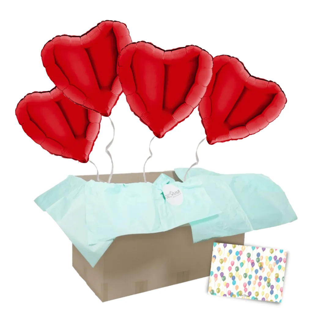 Heliumballon-Geschenk 4 Herzen Wunschfarbe