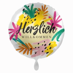 Heliumballon-Geschenk "Herzlich Willkommen" Bunt