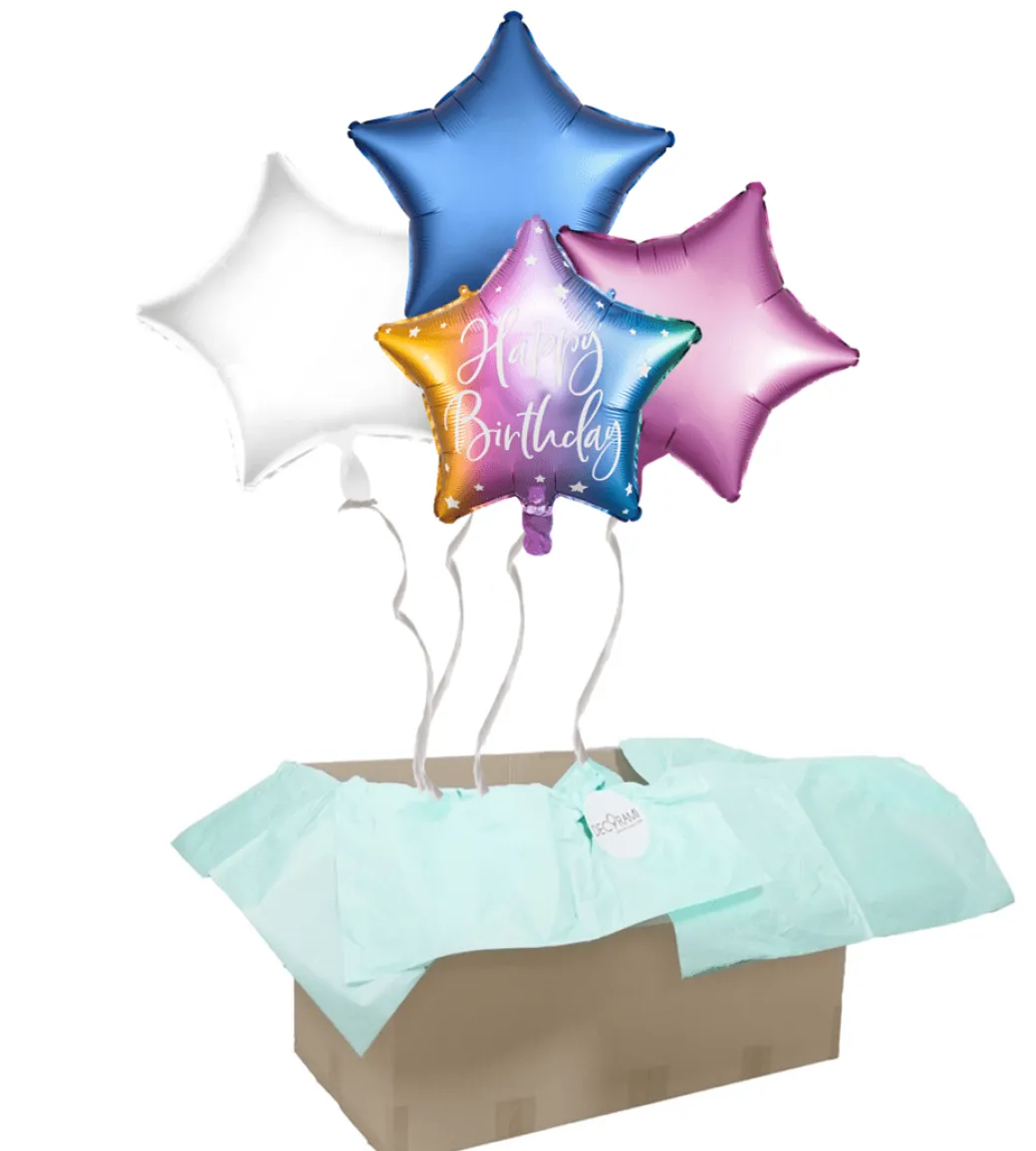 Heliumballon-Geschenk Sternchen "Happy Birthday" Bunt