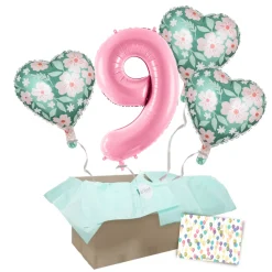 Heliumballon-Geschenk 1 XXL Zahl + 3 Herzen Geburtstagsballon Set Premium
