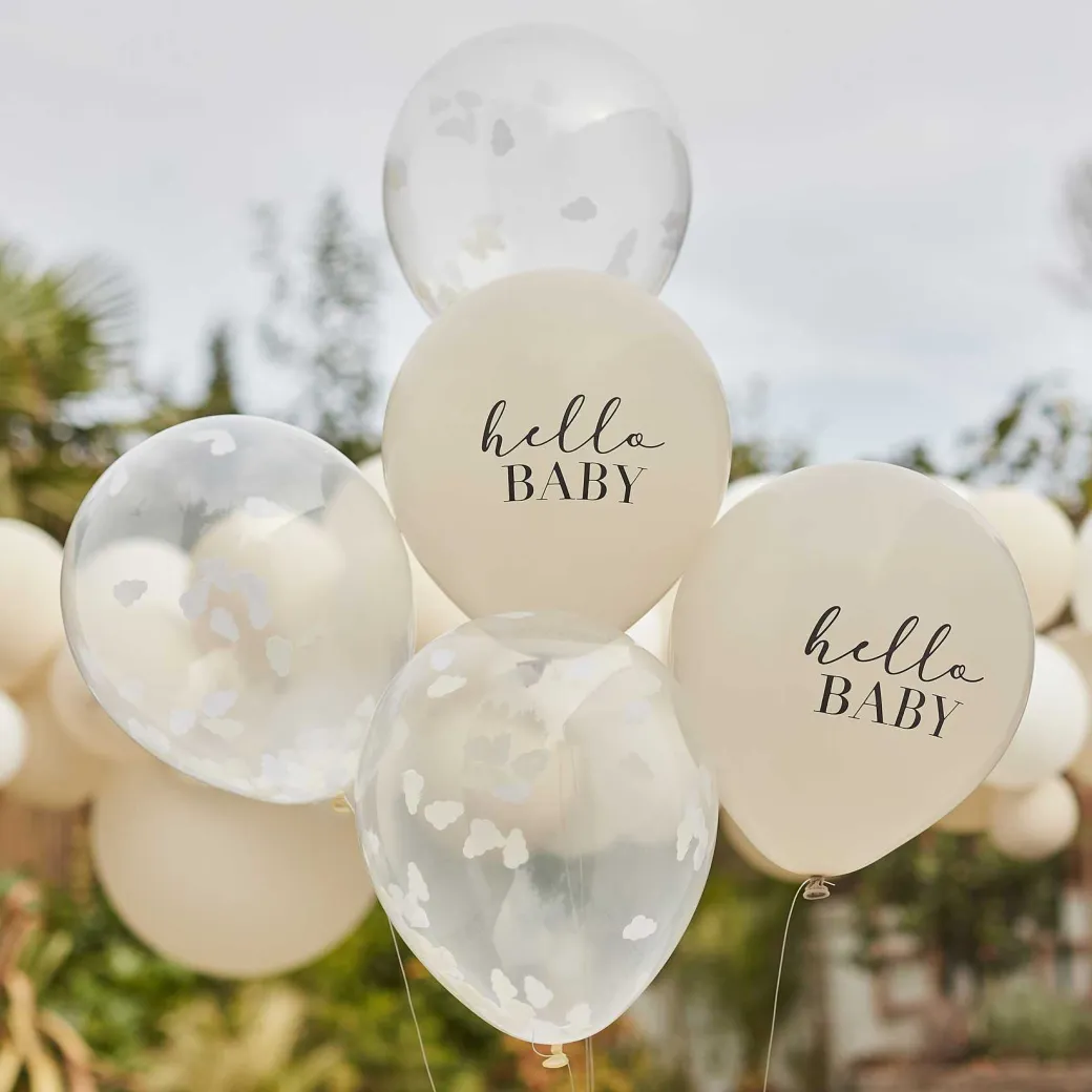 Luftballon-Set Konfetti Clouds "Hello Baby" 5 Stk.