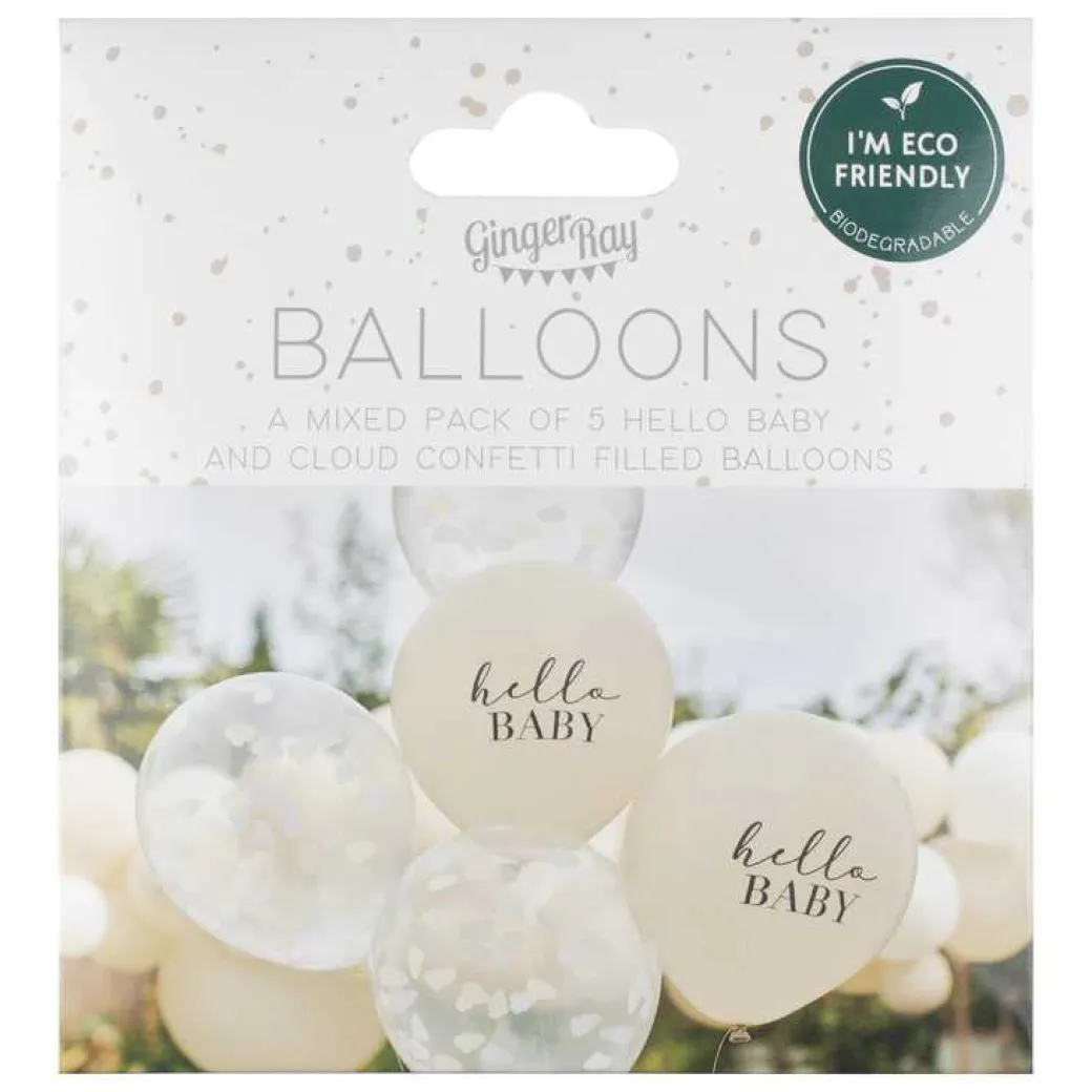 Luftballon-Set Konfetti Clouds "Hello Baby" 5 Stk.