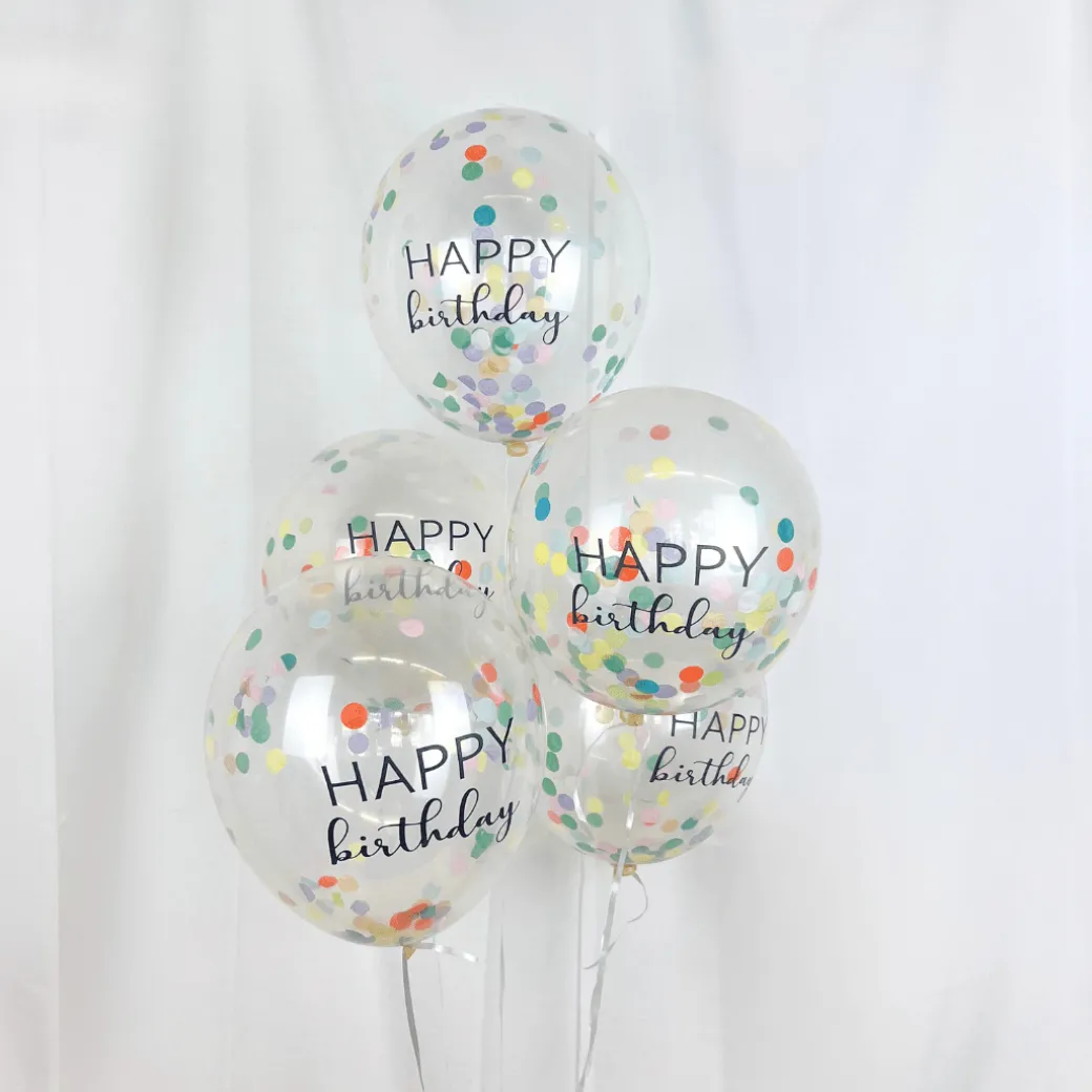 Luftballon-Set Konfetti Mix Bunt "Happy Birthday" 5 Stk.