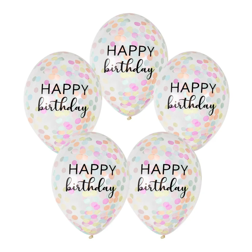 Luftballon-Set Konfetti Pastell "Happy Birthday" 5 Stk.