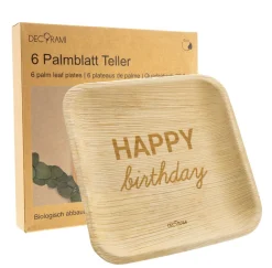 Palmblatt Teller "Happy Birthday" 6 Stk.