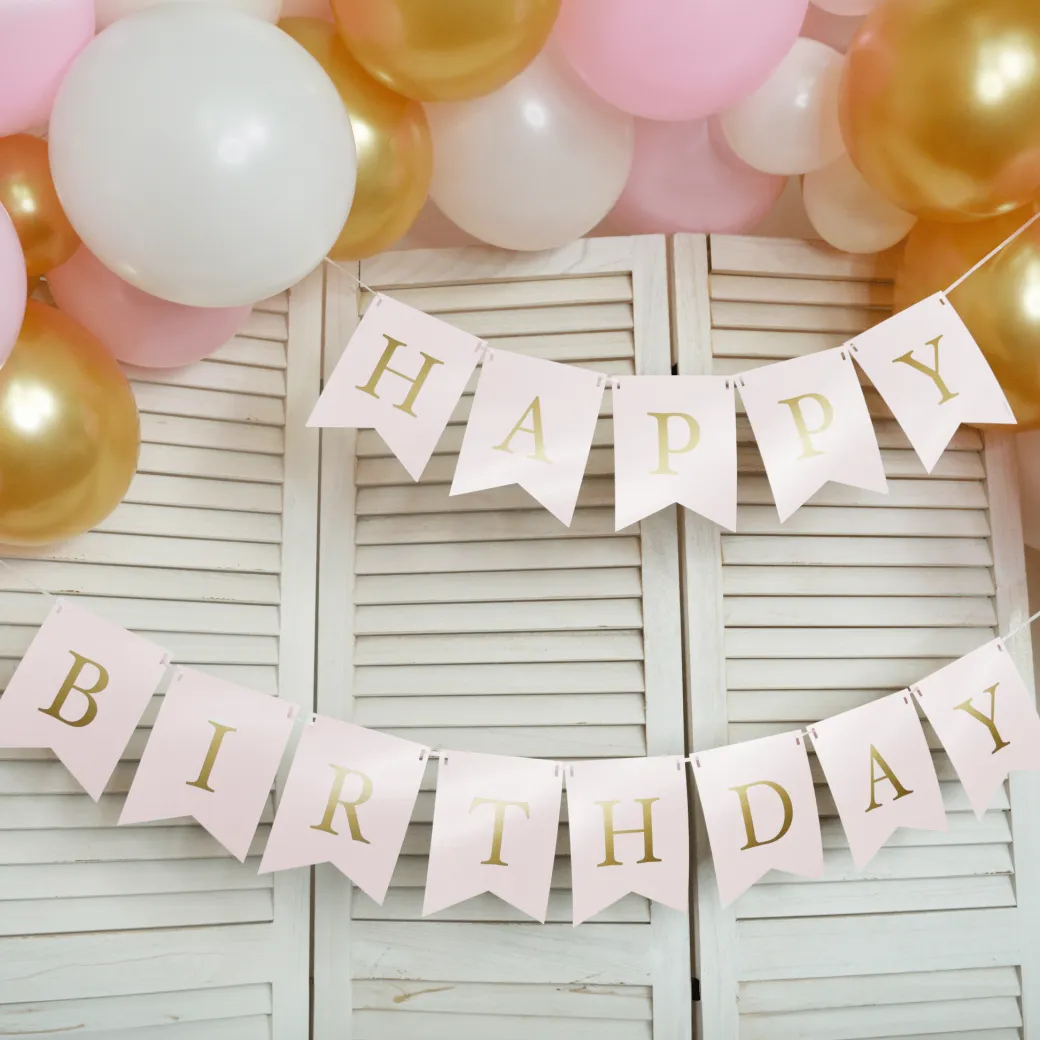 Papiergirlande "Happy Birthday" Rosa