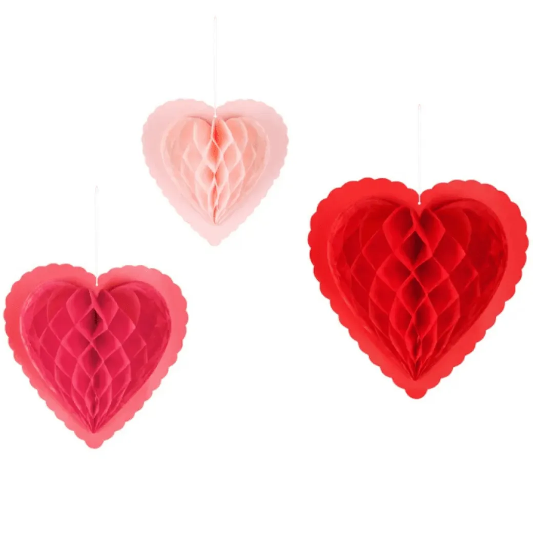 Papierwaben-Ornament 3er-Set Herzen