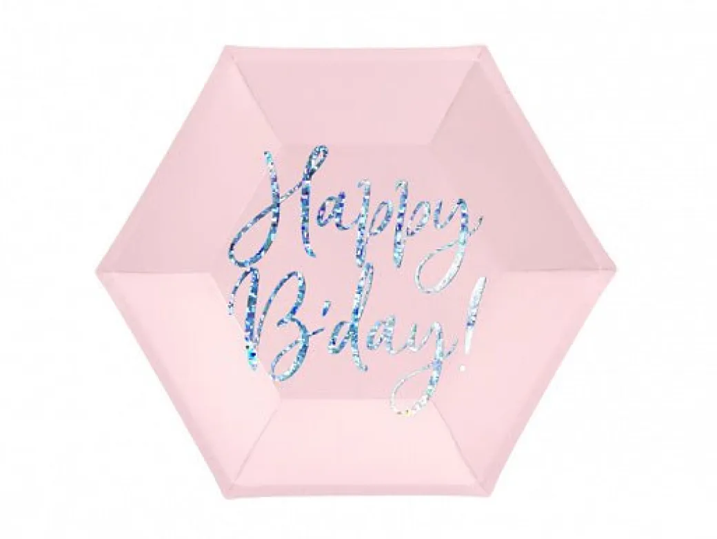 Pappteller "Happy B'day!" Rosa 6 Stk. Ø 20cm