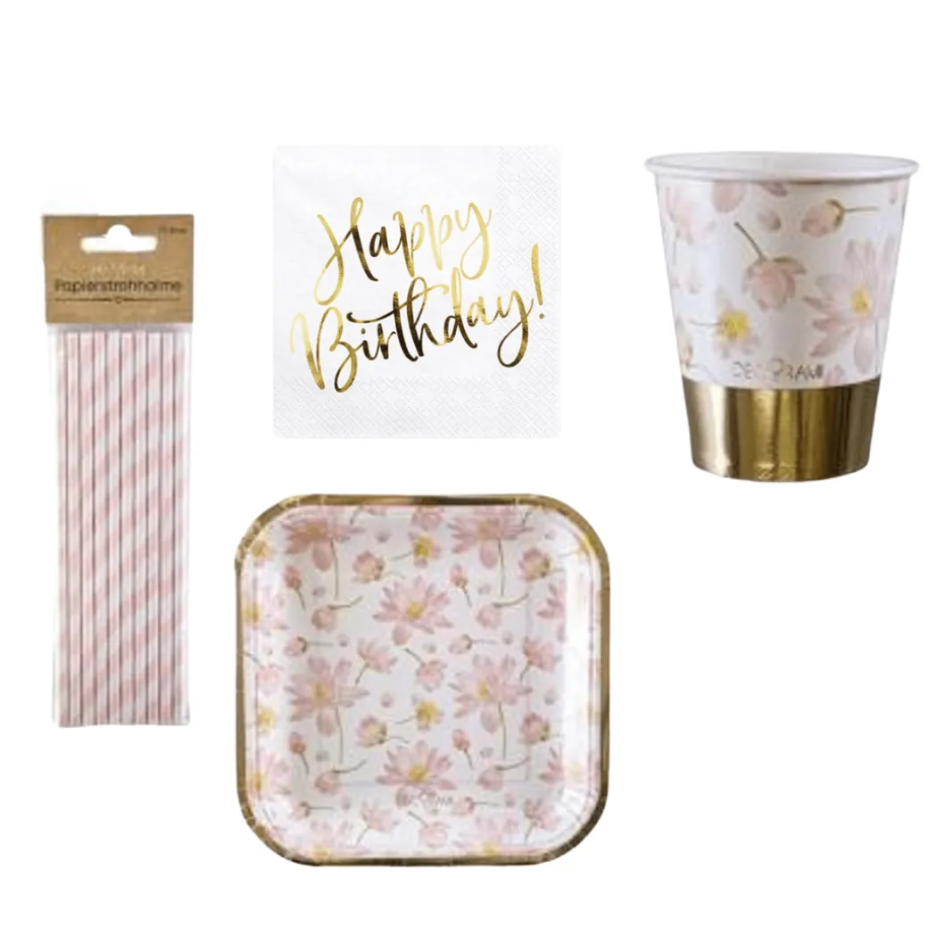 Partygeschirr Gesamt-Set Beautiful Blüten 38-tlg.