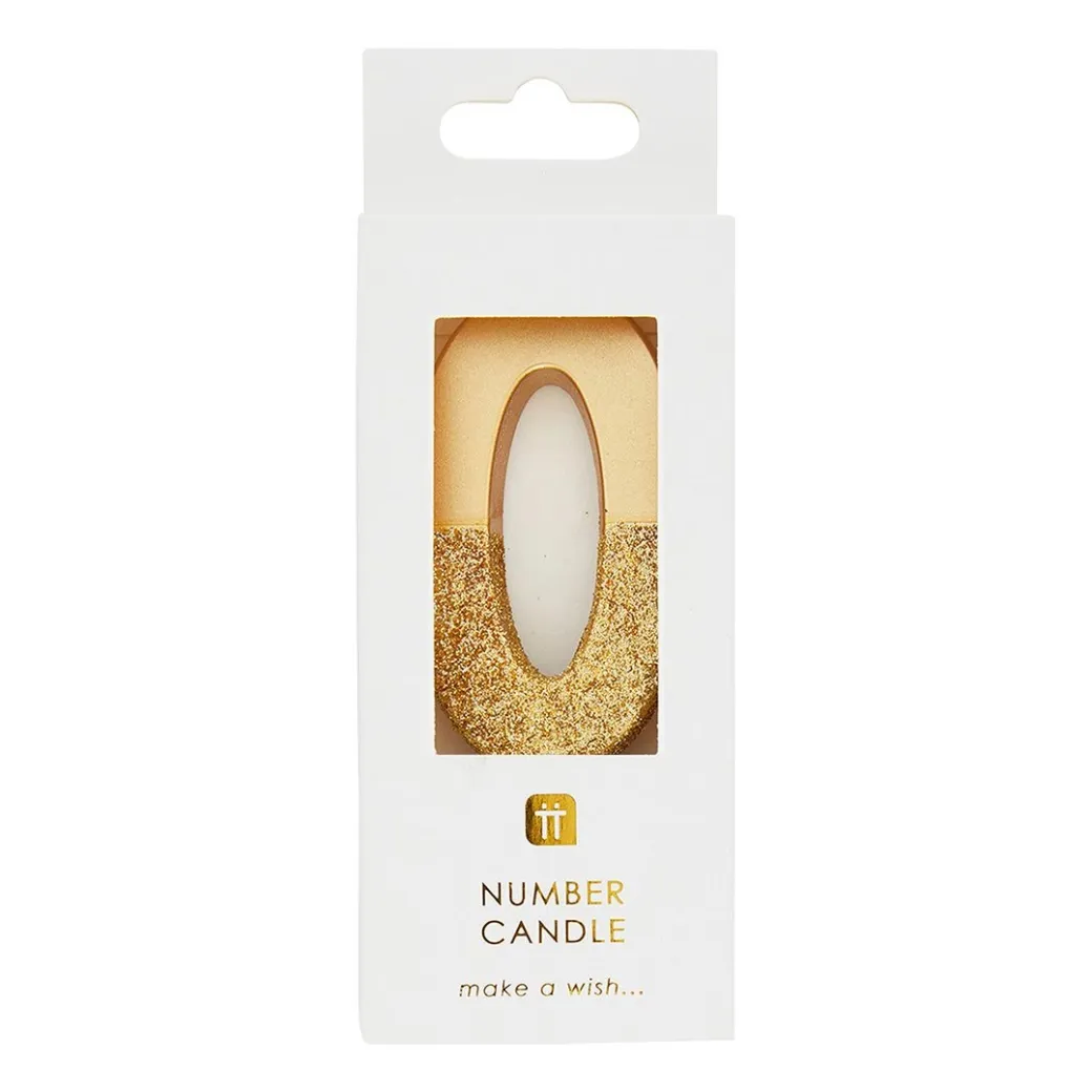 Premium-Geburtstagskerze Gold Glitzer "0"