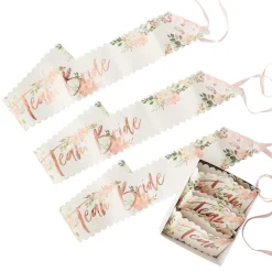 Schärpe "Team Bride" Roségold Floral 6 Stk.