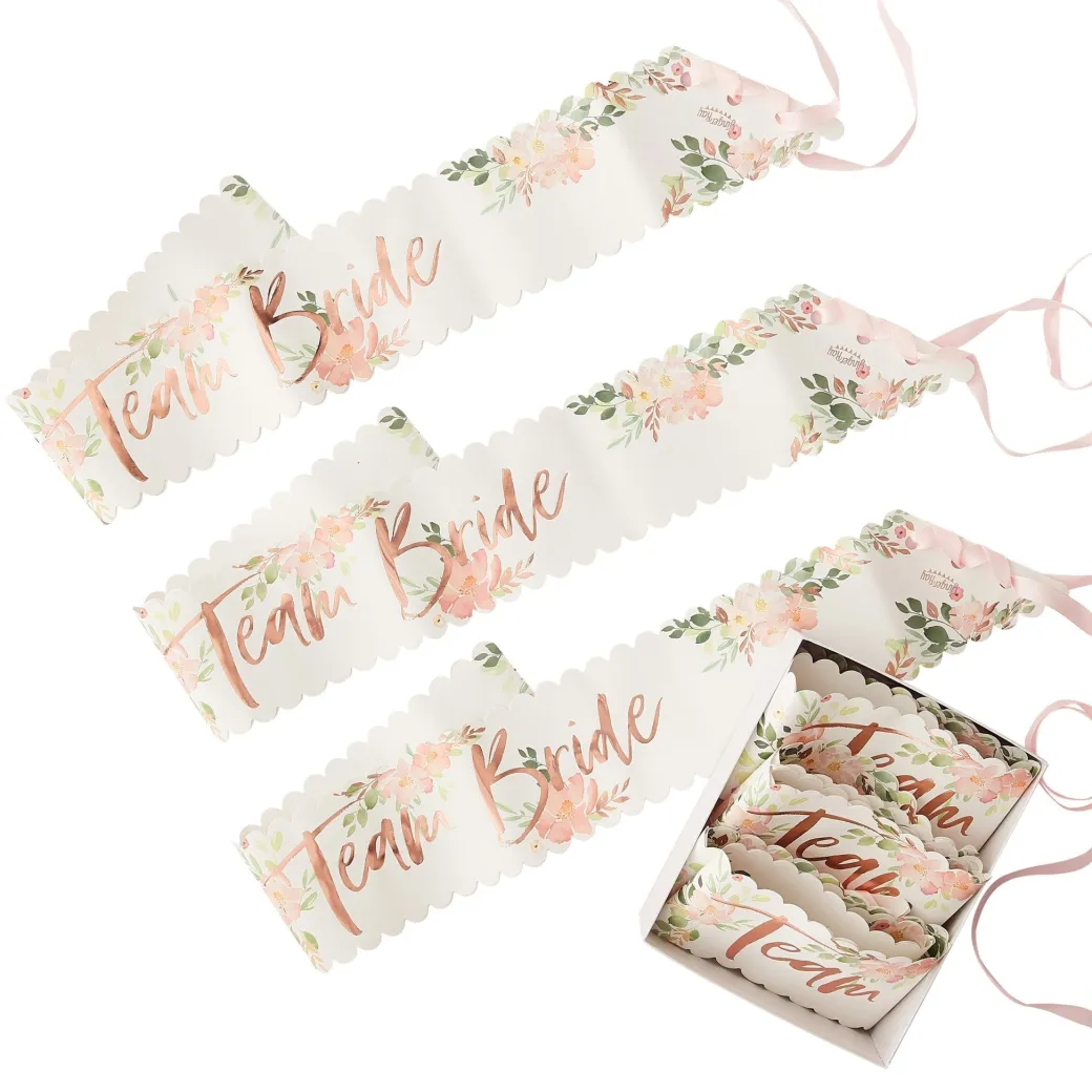Schärpe "Team Bride" Roségold Floral 6 Stk.