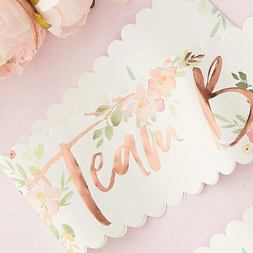 Schärpe "Team Bride" Roségold Floral 6 Stk.