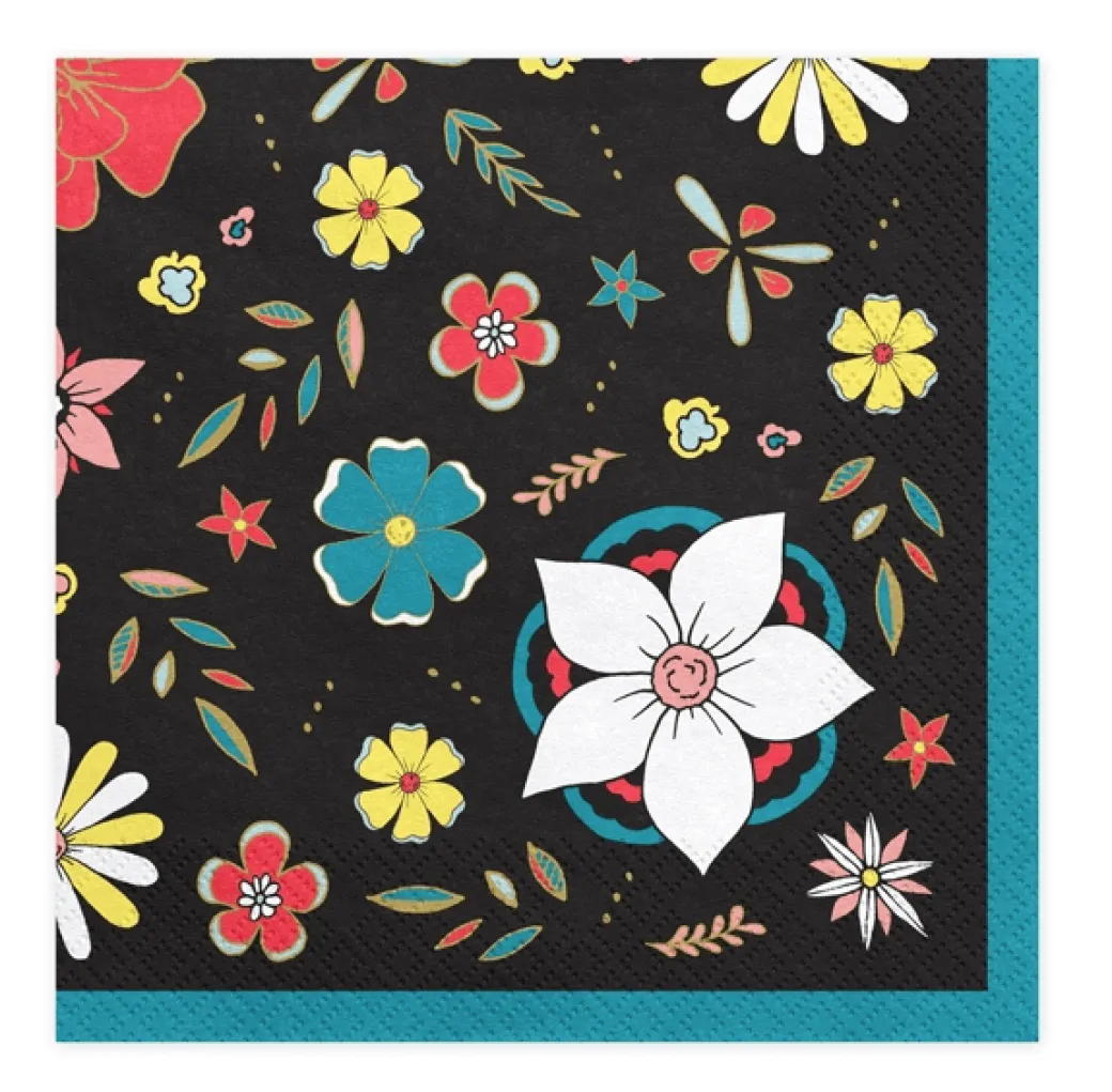 Servietten Blumen Schwarz 20 Stk.