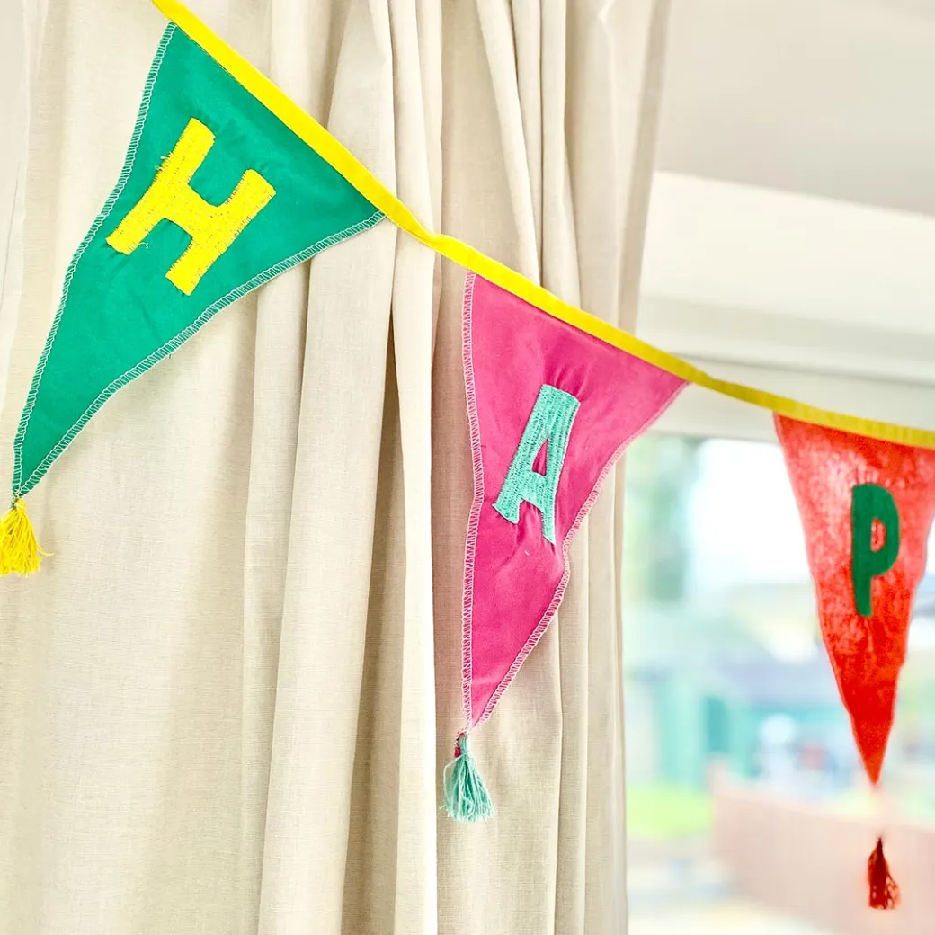 Stoffgirlande "Happy Birthday" Regenbogen