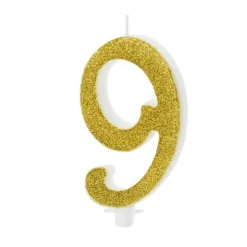 XL Geburtstagskerze Gold Glitzer "9"