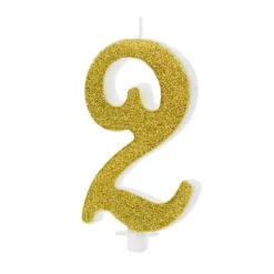 XL Geburtstagskerze Gold Glitzer "2"