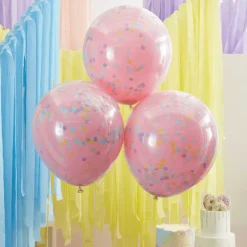 XXL Doppellagiger Konfetti-Ballon Ø 45 Rosa 3 Stk.